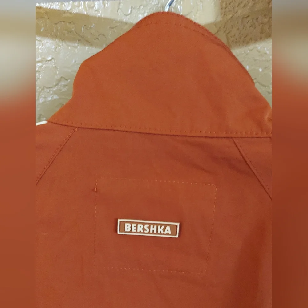 Bershka Orange Zipper Crop Jacket White Stripe Sz L Preppy Revival Tenniscore - Picture 6 of 13